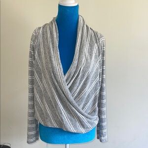 Monteau Gray and White Striped Cowl Neck Sweater